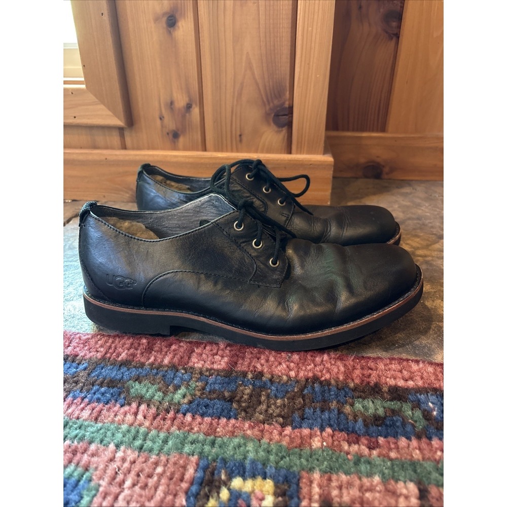 Ugg Klayton 1002386 Casual‎ Oxford Black Leather Men's Size 11 Sheepskin Lined